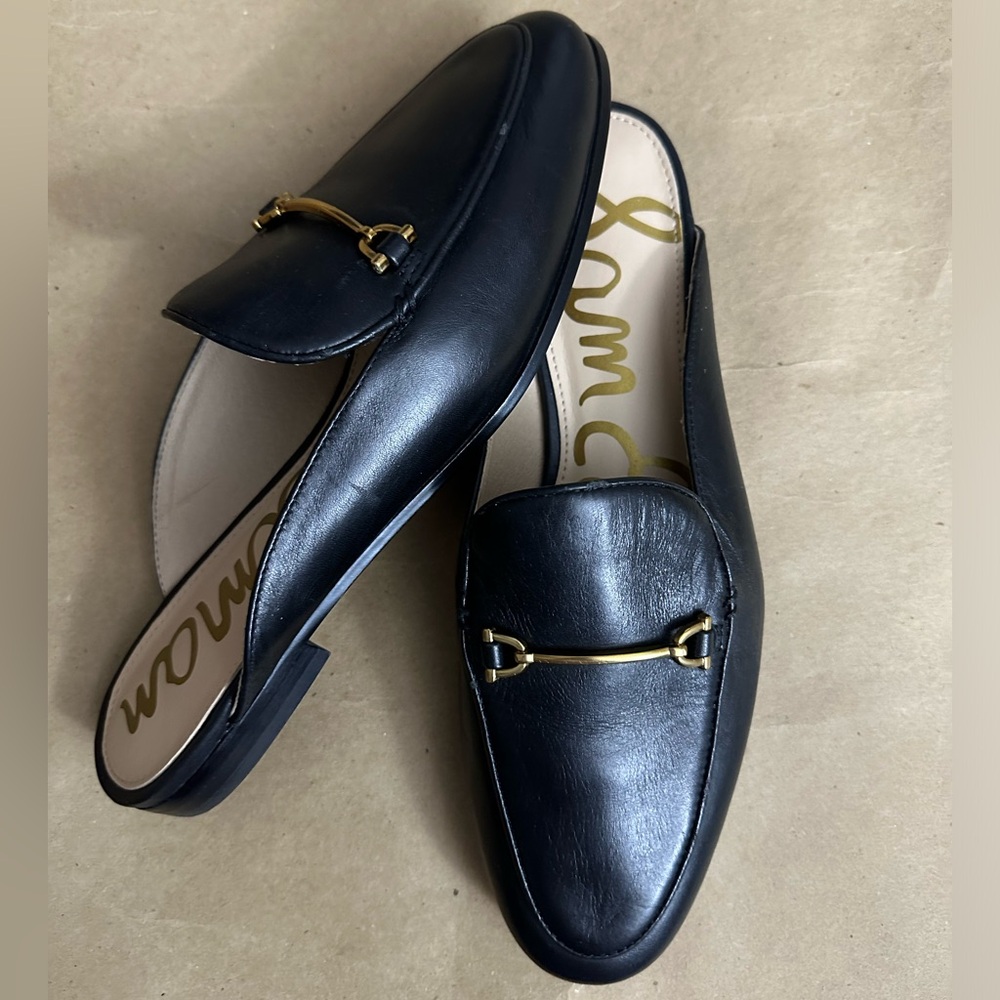 NEW Sam Edelman Lounette Black Leather Flat Mule Size 7.5